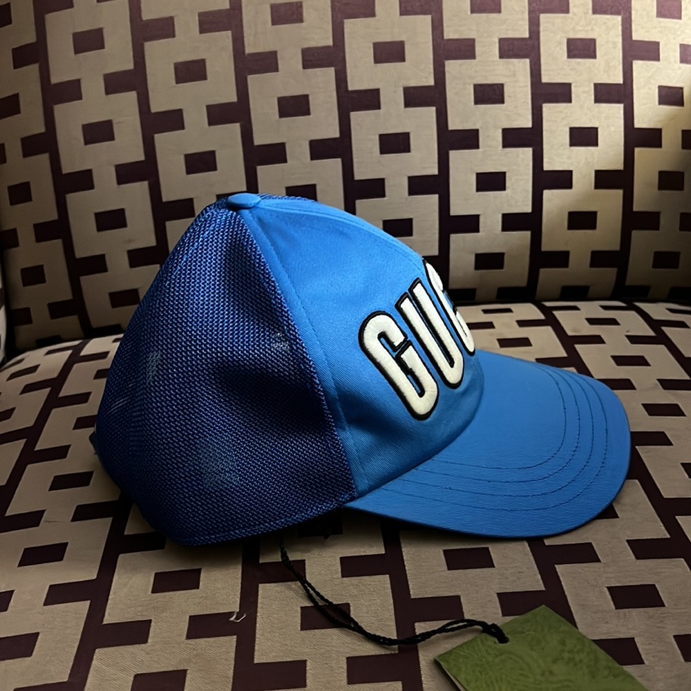 Gucci unisex GG embossed logo monogram baseball cap with leather trim NEW - Picture 6 of 8